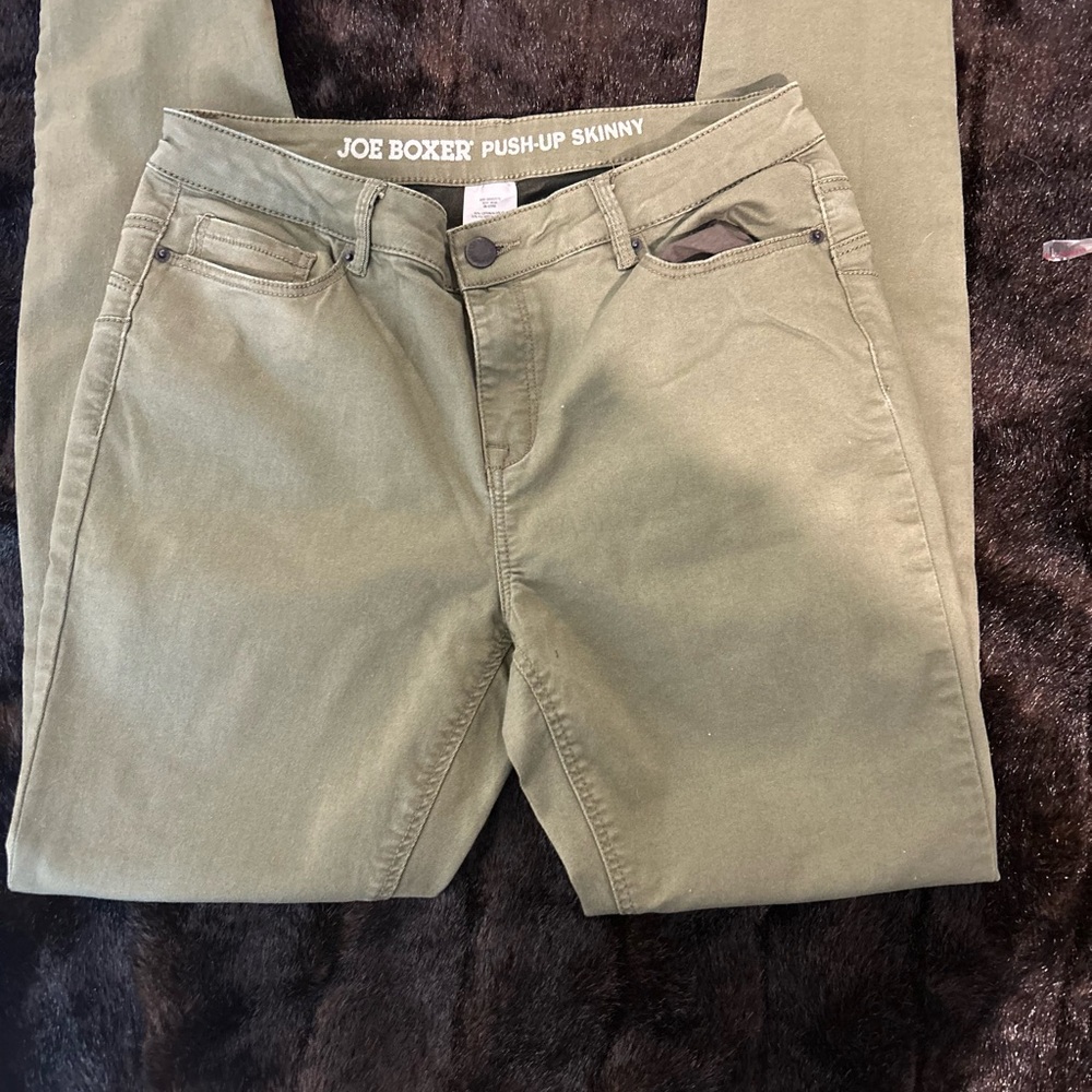 Joe Boxer Olive Green Skinny Pants Push-Up Juniors 9 Stretch 28 Inseam